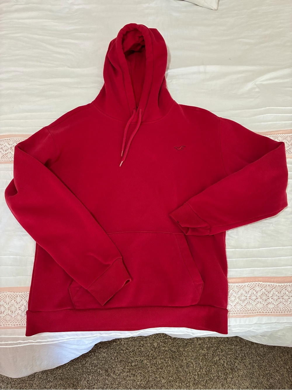 Hollister Men’s Red Hooded Pullover Sweatshirt
